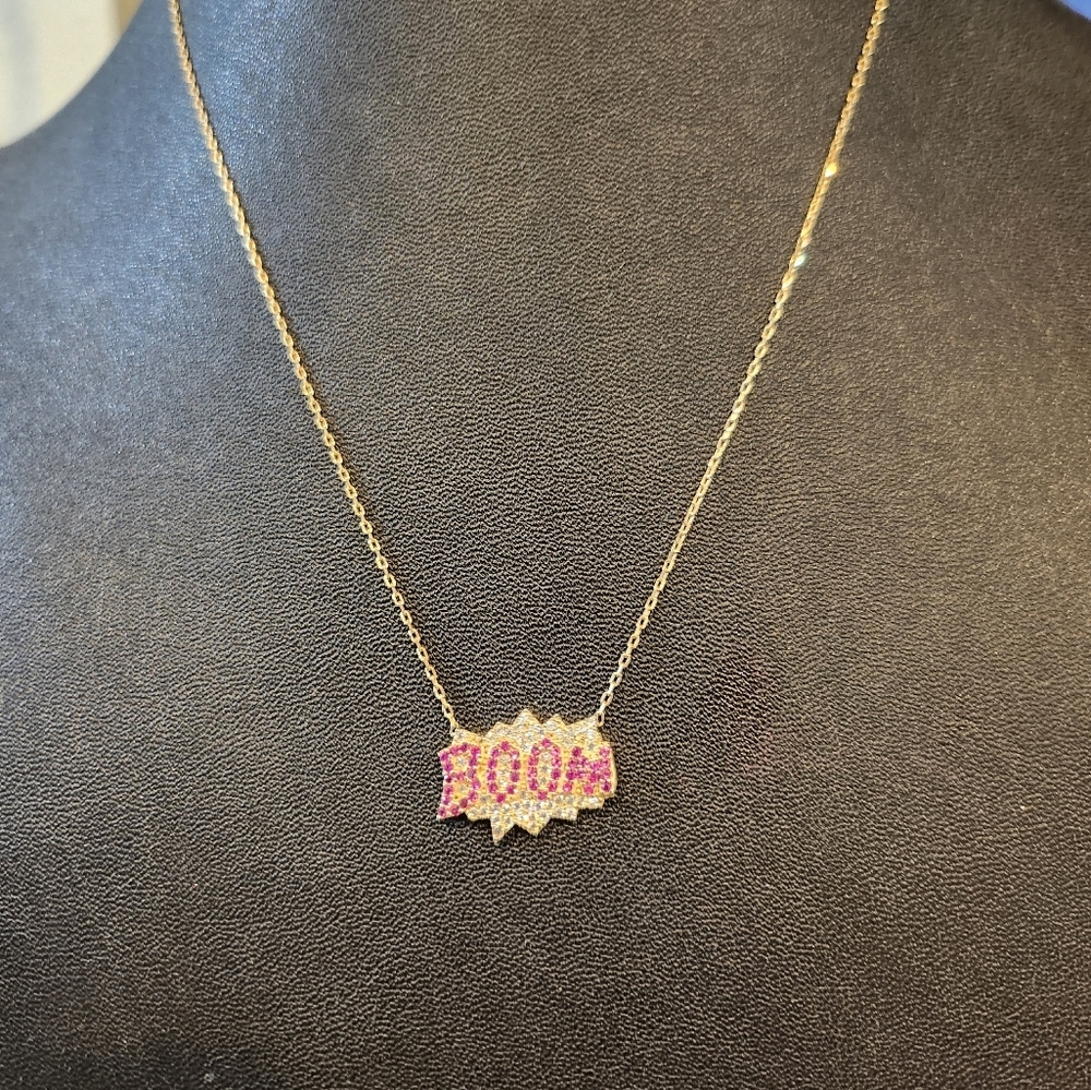 925 Sterling Silver gold plated necklace with BOOM pendant
